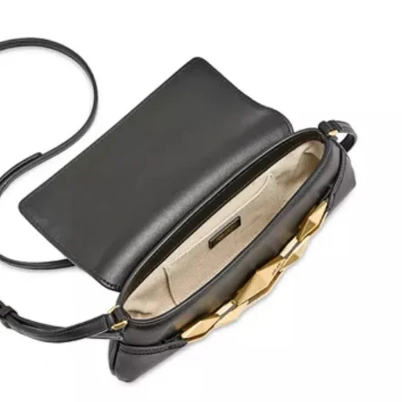 NEW JIMMY CHOO EAST WEST LEATHER SHOULDER BAG BLACK GOLD - Picture 9 of 16